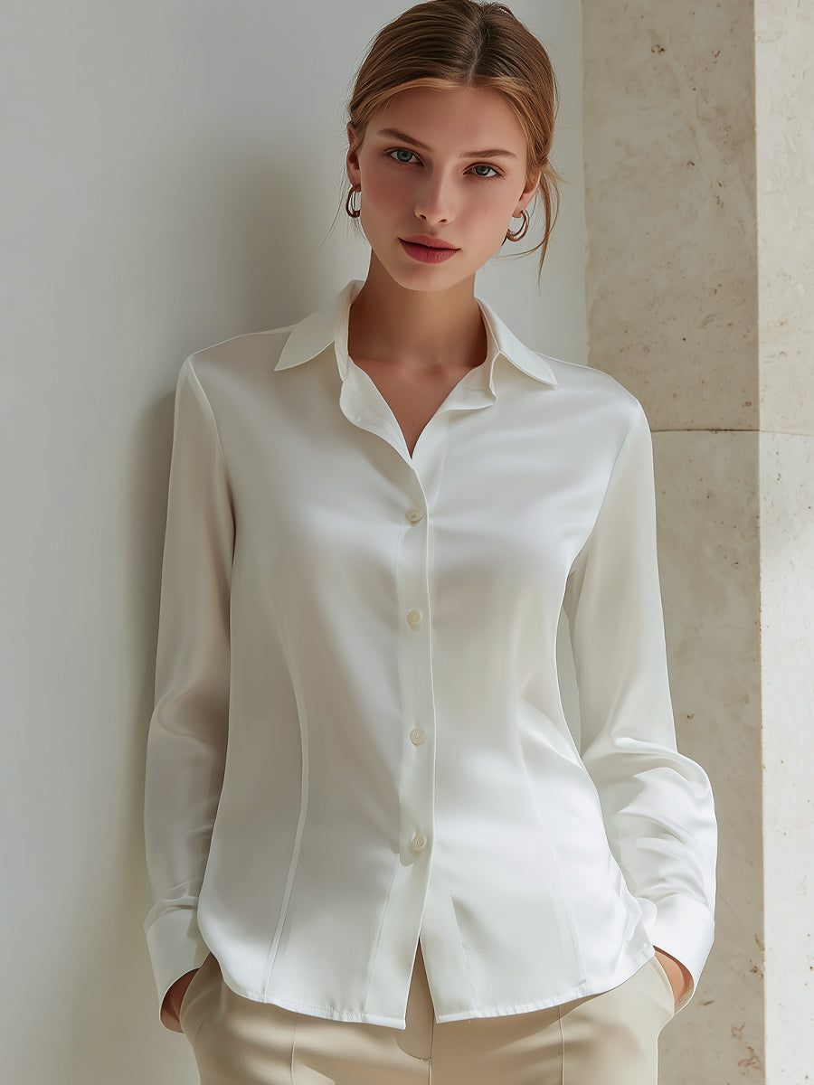 KSXTXX Ivory Satin Classic Blouse