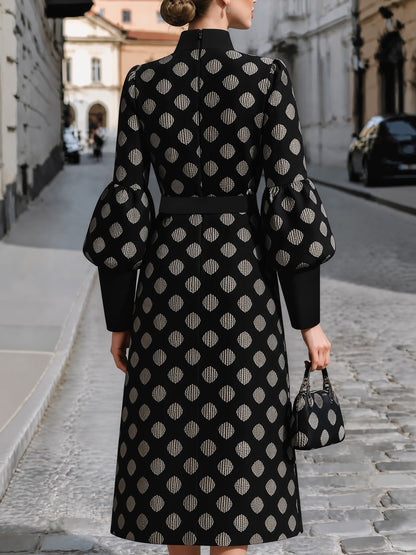 Polka Dot Puff-Sleeve Midi Dress