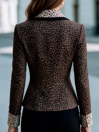 Leopard Print Contrast Lapel Tailored Blazer