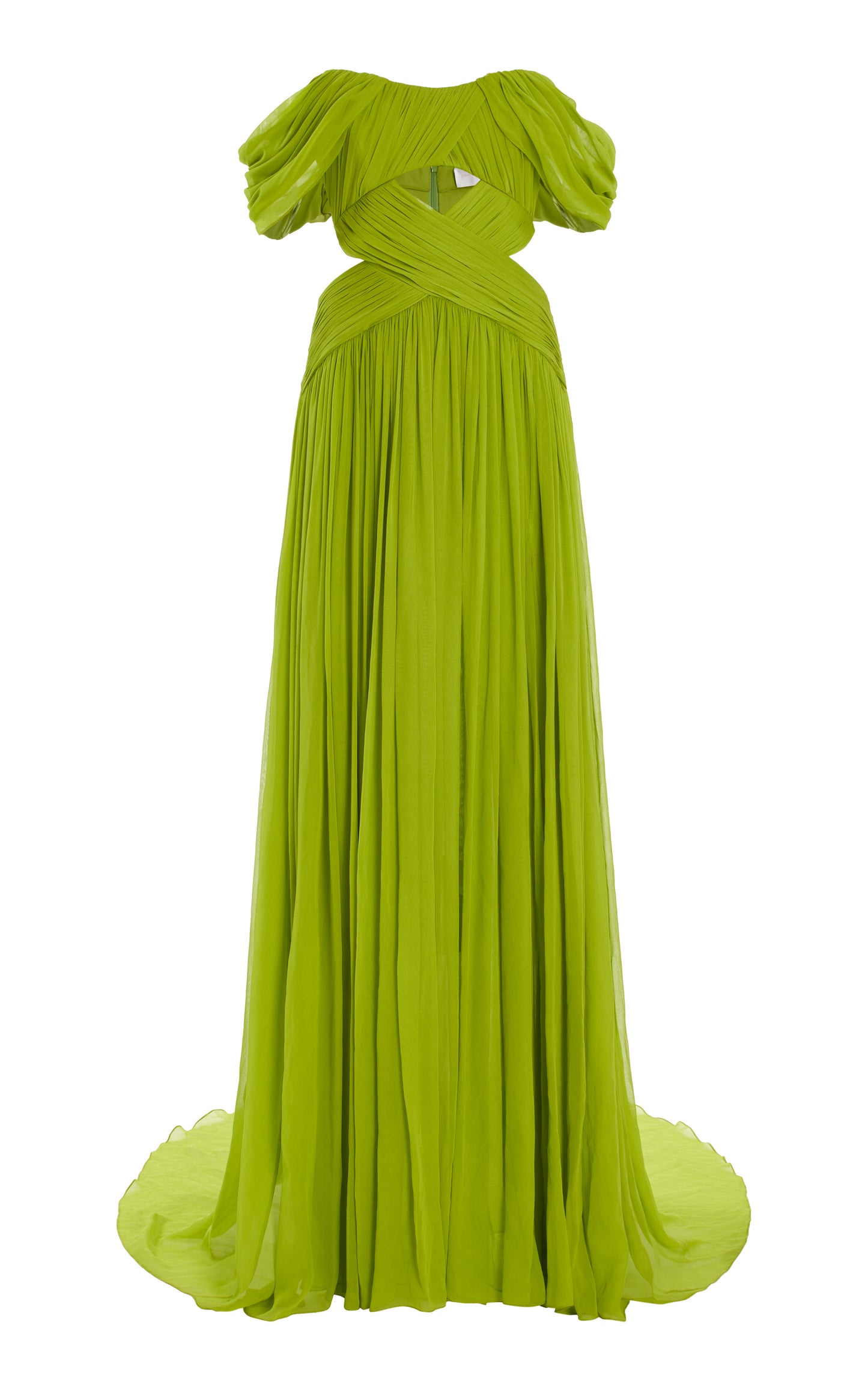 Pleated Chiffon Off-The-Shoulder Gown