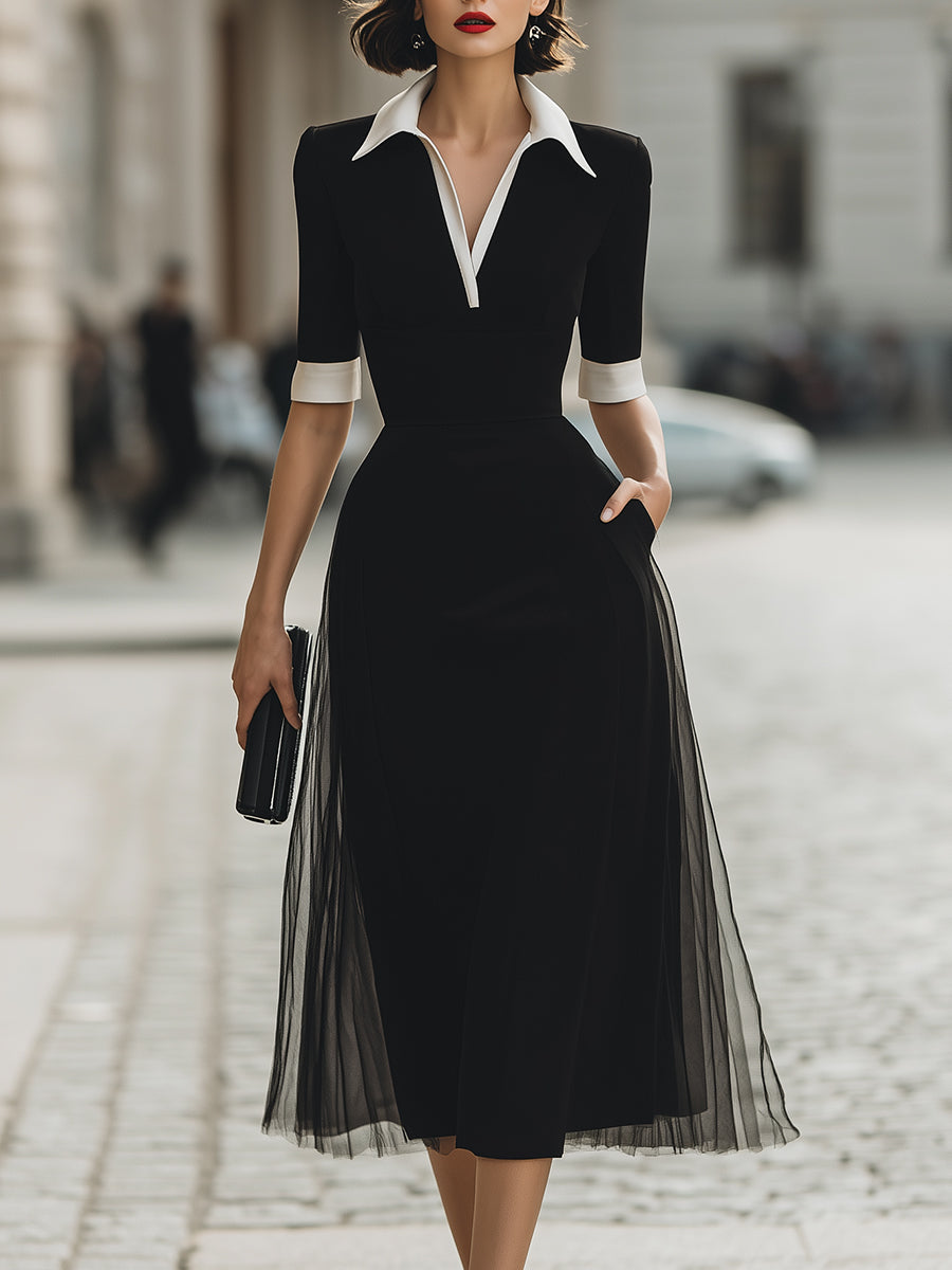 Contrast Collar Midi Dress
