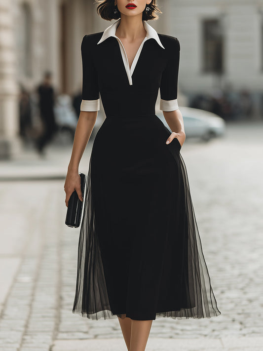 Contrast Collar Midi Dress