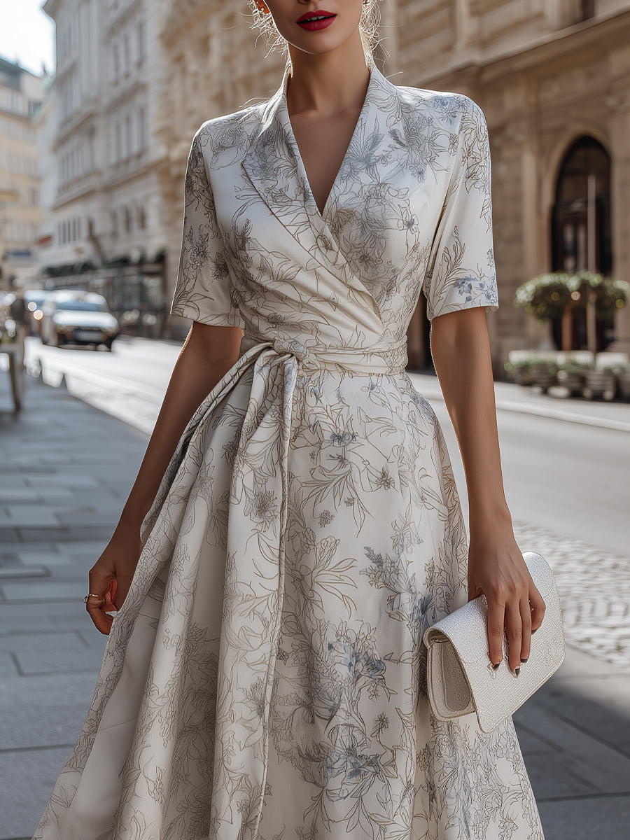 Floral Wrap Midi Dress With Tie Waist