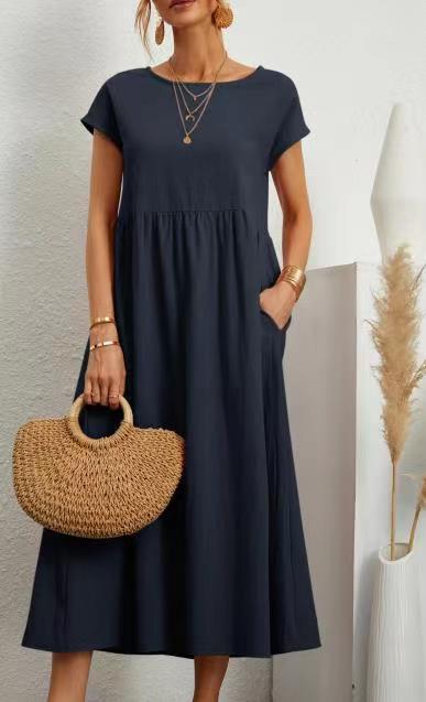 Cotton Linen round-Neck Swing Dress