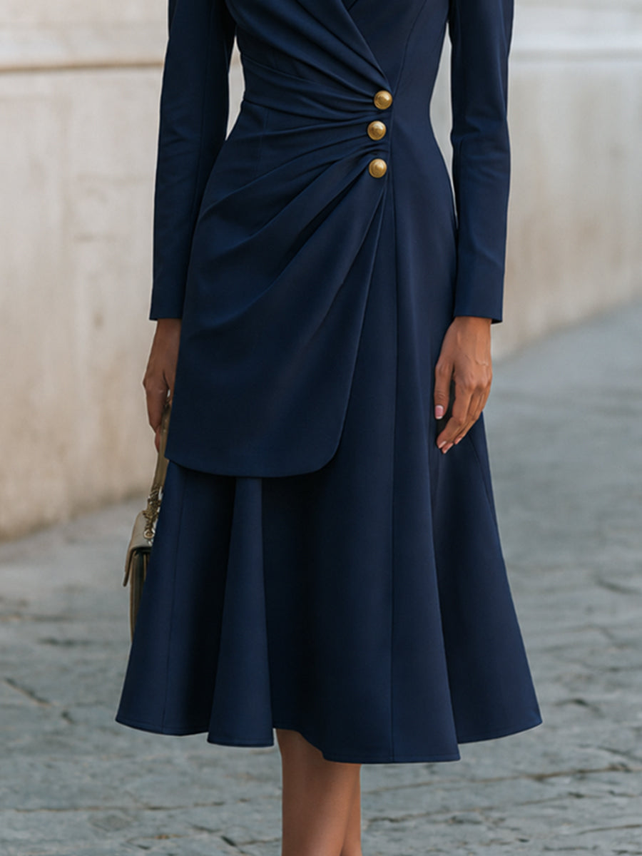 Ruched Blazer-Style A-Line Midi Dress
