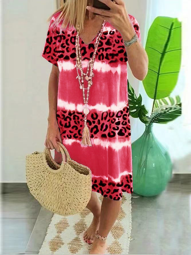 Plus Size Sexy Leopard Print Casual Midi Boho Dress