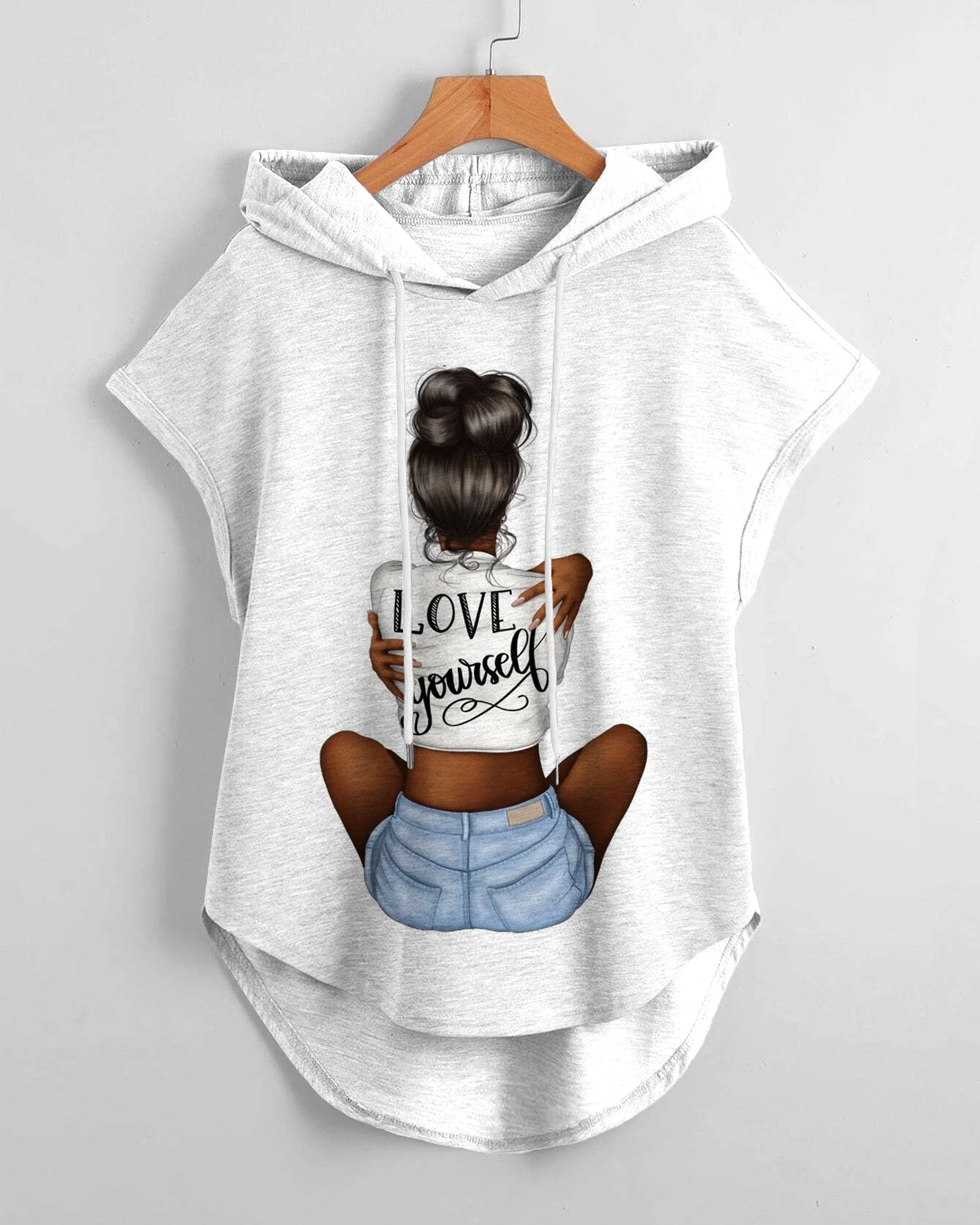 Love Yourself Magic Low Hem Drawstring Hooded Tee