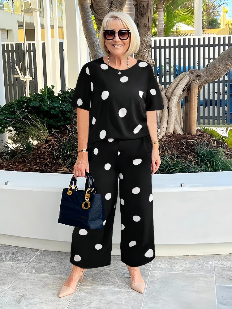 Classic Polka Dot Two-Piece Pantsuit