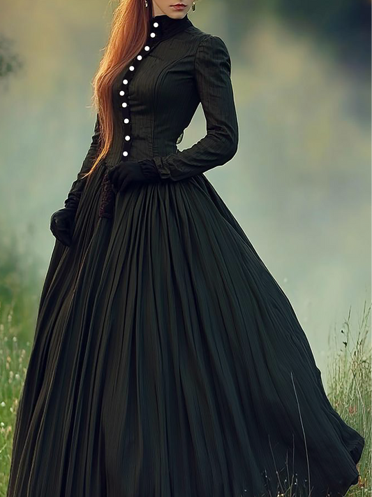 Maxi Dress, Victorian Era, Stand Collar, Princess Dress, Black