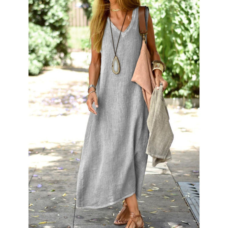 New Summer Dress Long Dress Solid Color Fashion Slim Dress