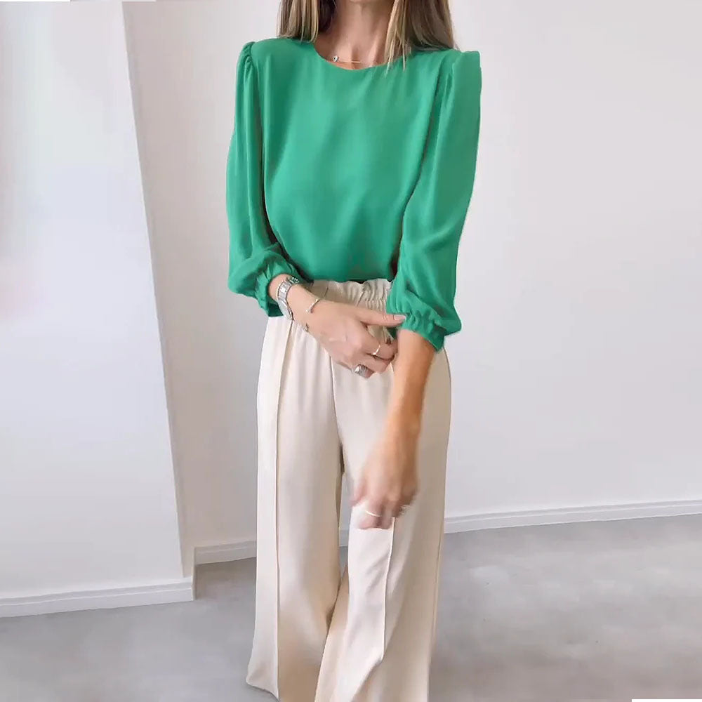 Loose round Neck 3/4 Sleeves High Elastic Wide Leg Pants Suit