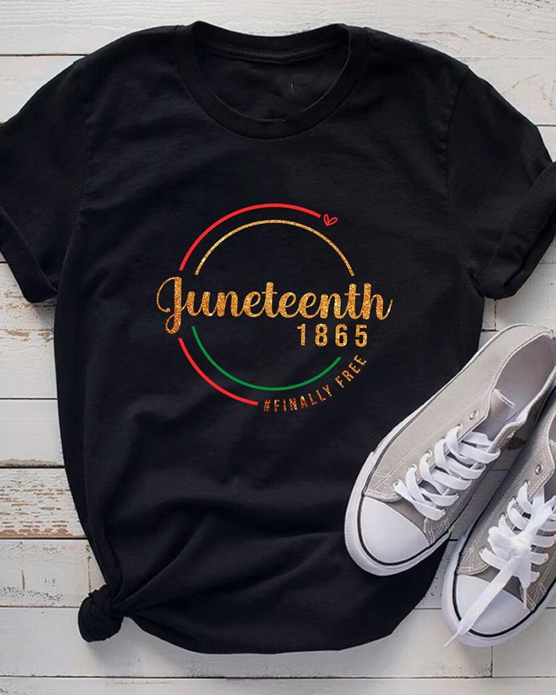 Creative Juneteenth 1865 circle print short-sleeved ladies T-shirt