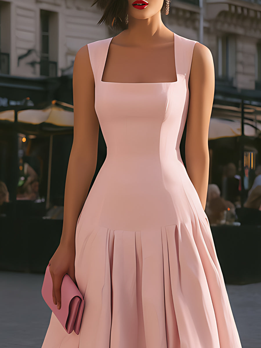 Structured Square Neck Sleeveless Midi Dress