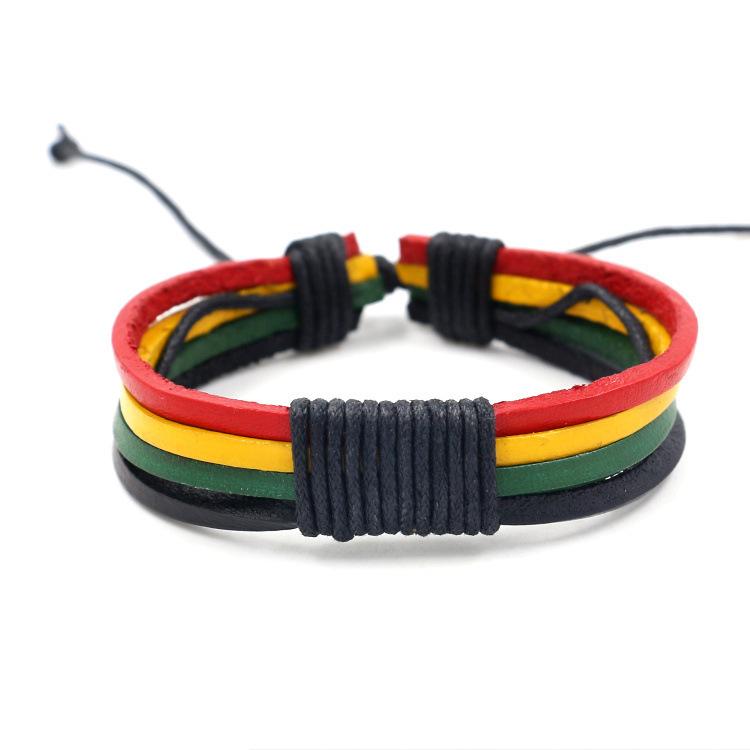 Red, Yellow and Green Handwoven Leather Bracelet