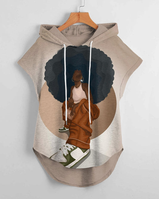 Street Afro Girl Drawstring Hooded Tee