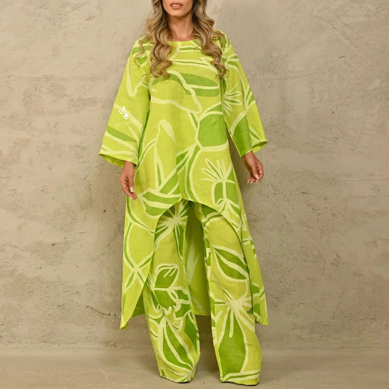 Loose Plus Size Print Irregular Straight-Leg Pants Suit