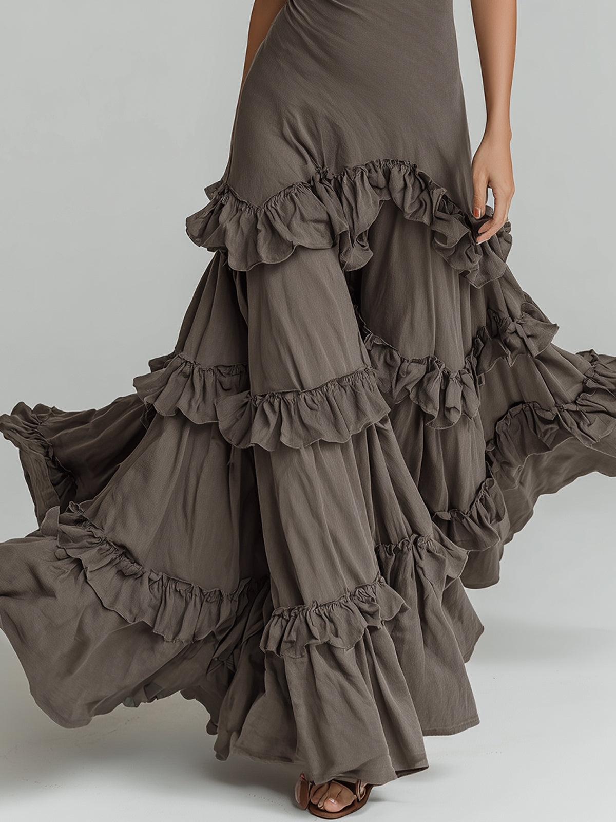 Bohemian Style Halter Neck Ruffled Maxi Dress