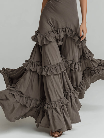 Bohemian Style Halter Neck Ruffled Maxi Dress