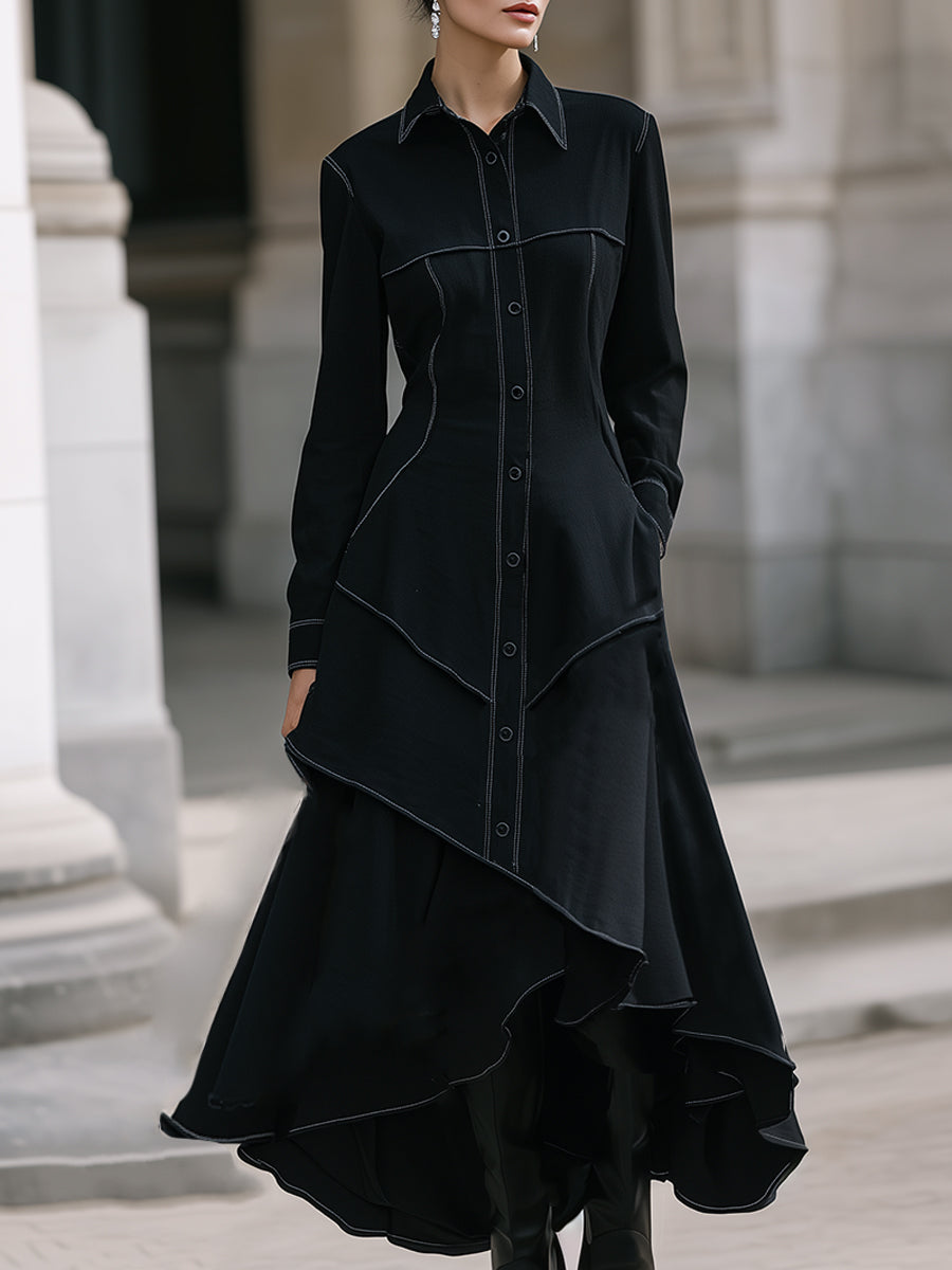 Stylish Asymmetric Layered Shirt Dress