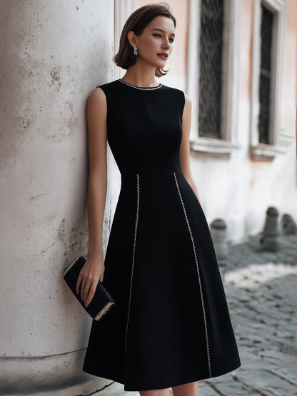 Sleeveless A-Line Midi Dress With Chain-Trim Seams
