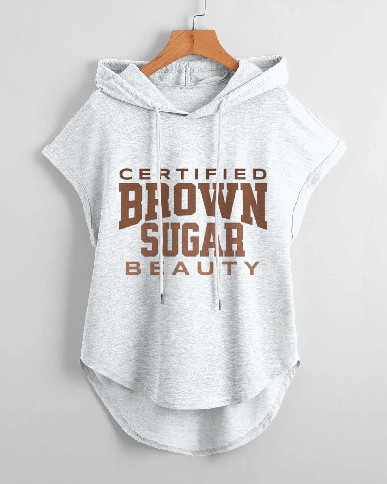 Brown Suger Beauty Hem Drawstring Hooded Tee