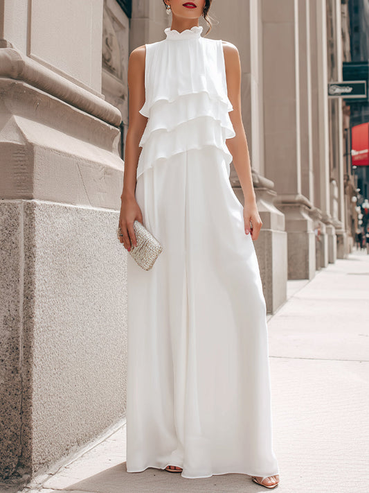 Sleeveless Layered High-Neck Maxi Dress