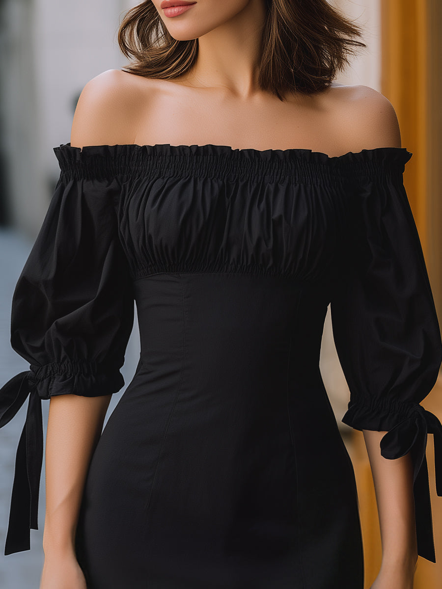 Off-Shoulder Tie-Sleeve Mini Dress