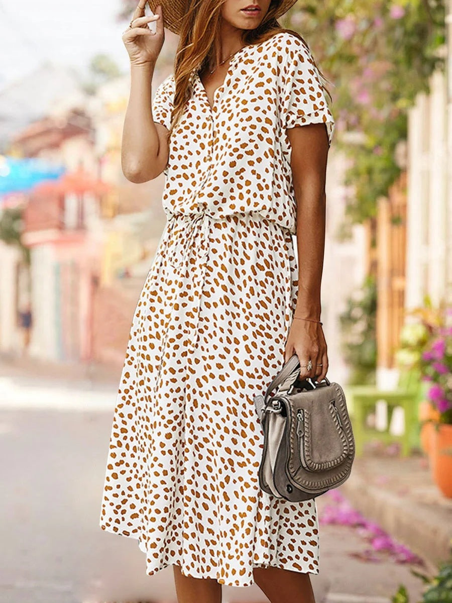 Polka Dot Print Short Sleeve Dress