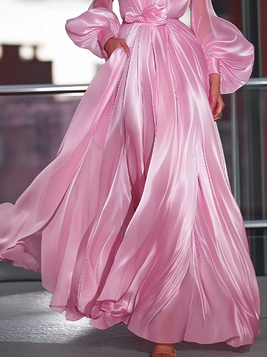 Cute High-Neck Satin Maxi Dress