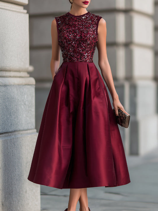 Embellished Sleeveless Pleated Midi Dress