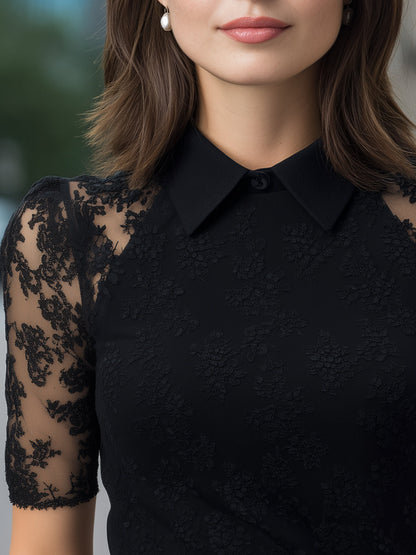 Sophisticated Desk-to-Dinner Lace Blouse with Tailored Collar