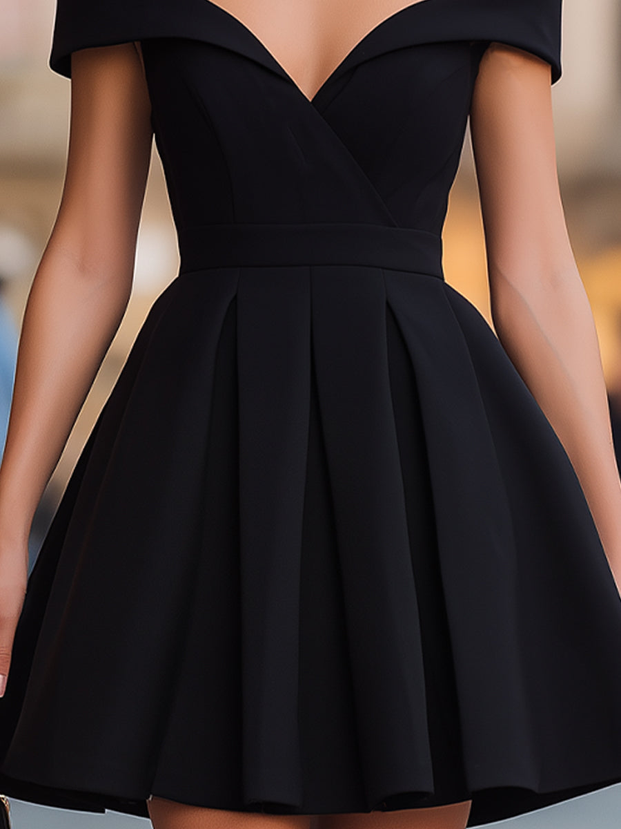 Black Off-the-Shoulder Fit-and-Flare Mini Dress