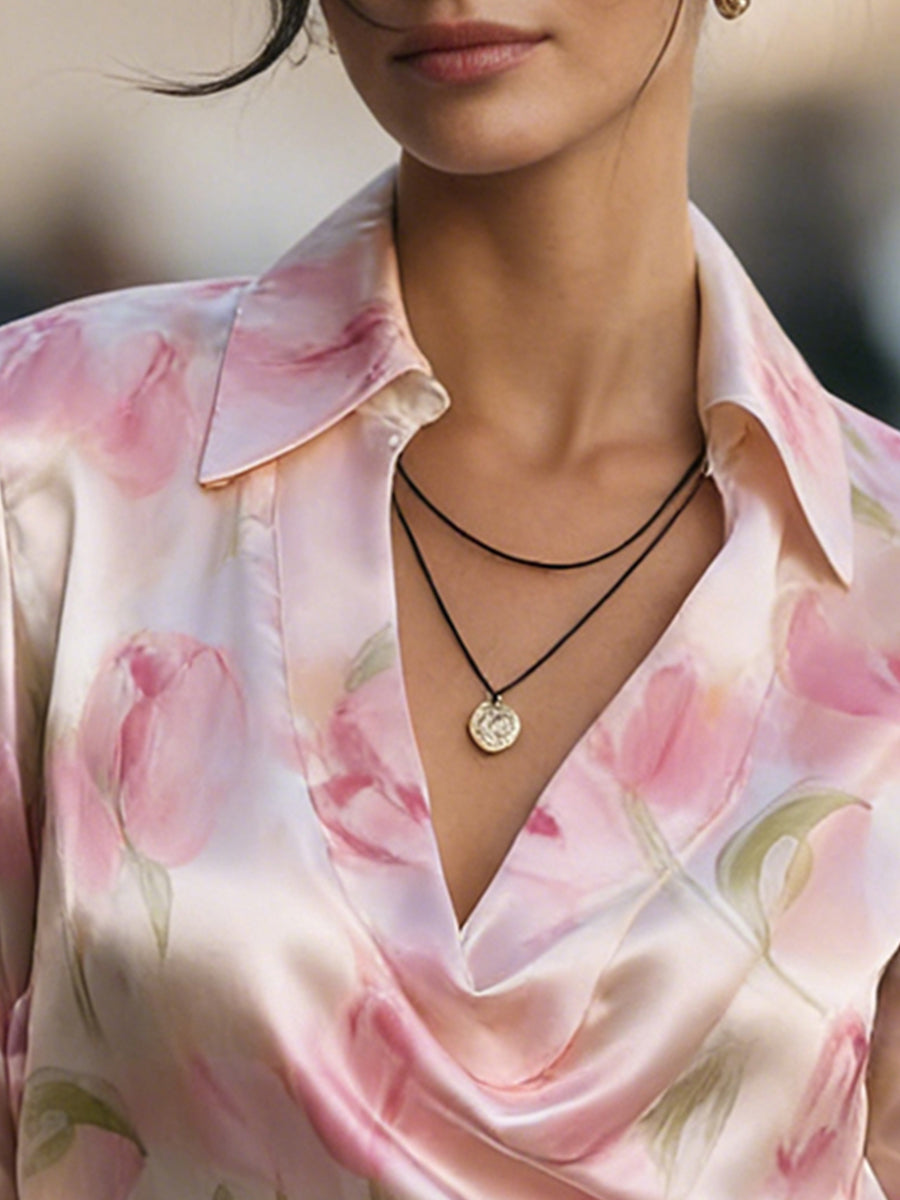 Elegant Satin Floral Blouse
