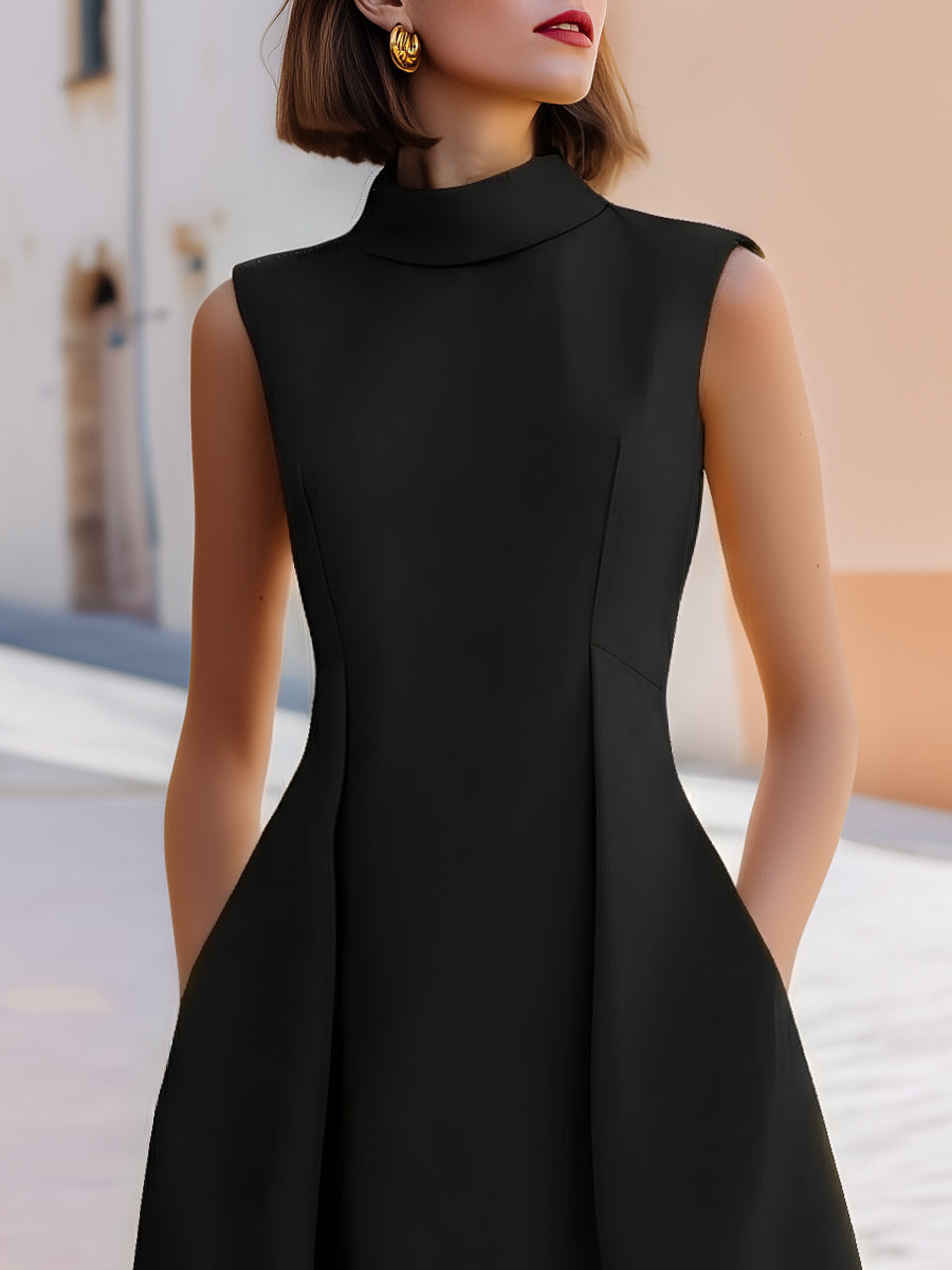 High-Neck Sleeveless Sculpted A-Line Dress