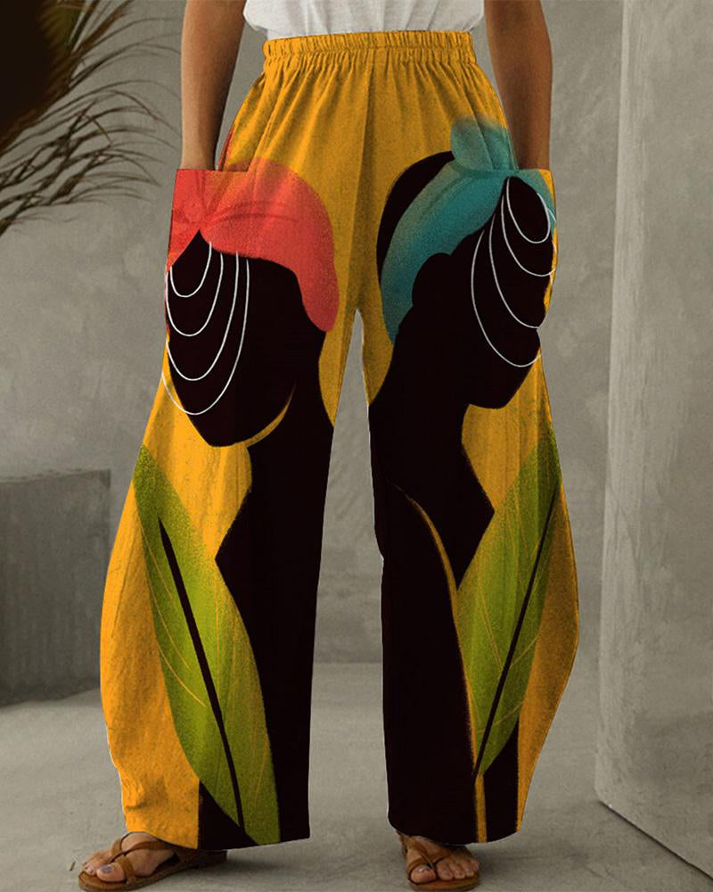 Black girls' printed pocket wide leg pants