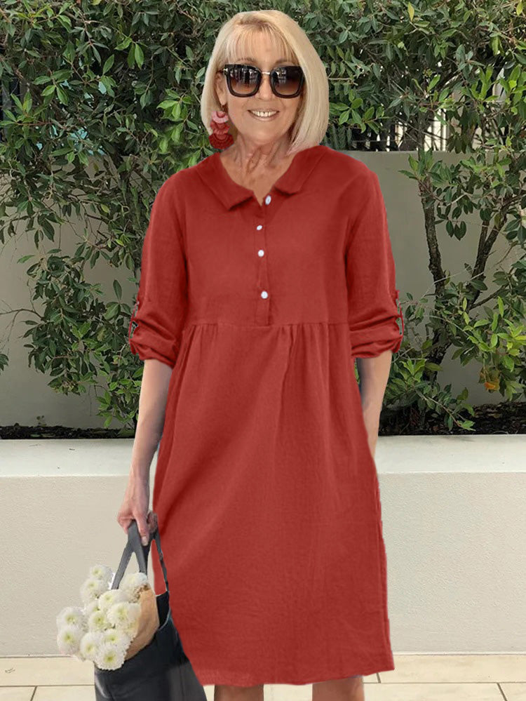 Cotton Pocket Beach 3/4 Sleeve Tunic Dress