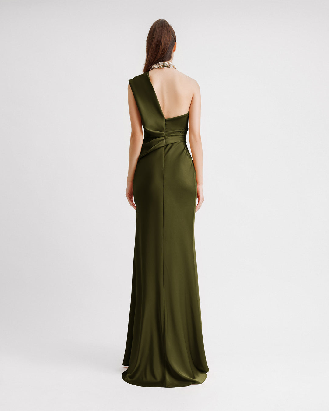 One-Shoulder Draped Olive Dress
