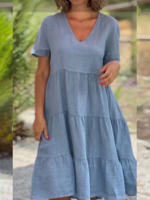 V-neck Loose Fashion Casual Tunic Dress