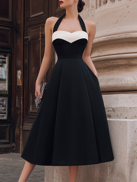 Halter Neck Sweetheart A-Line Midi Dress