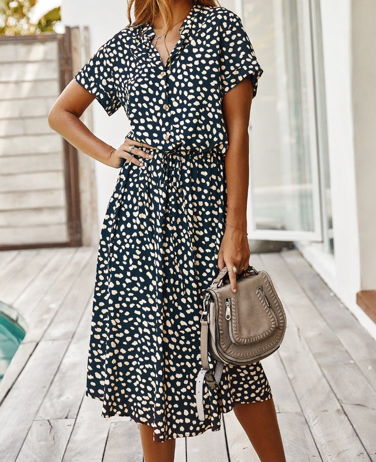 Polka Dot Print Short Sleeve Dress