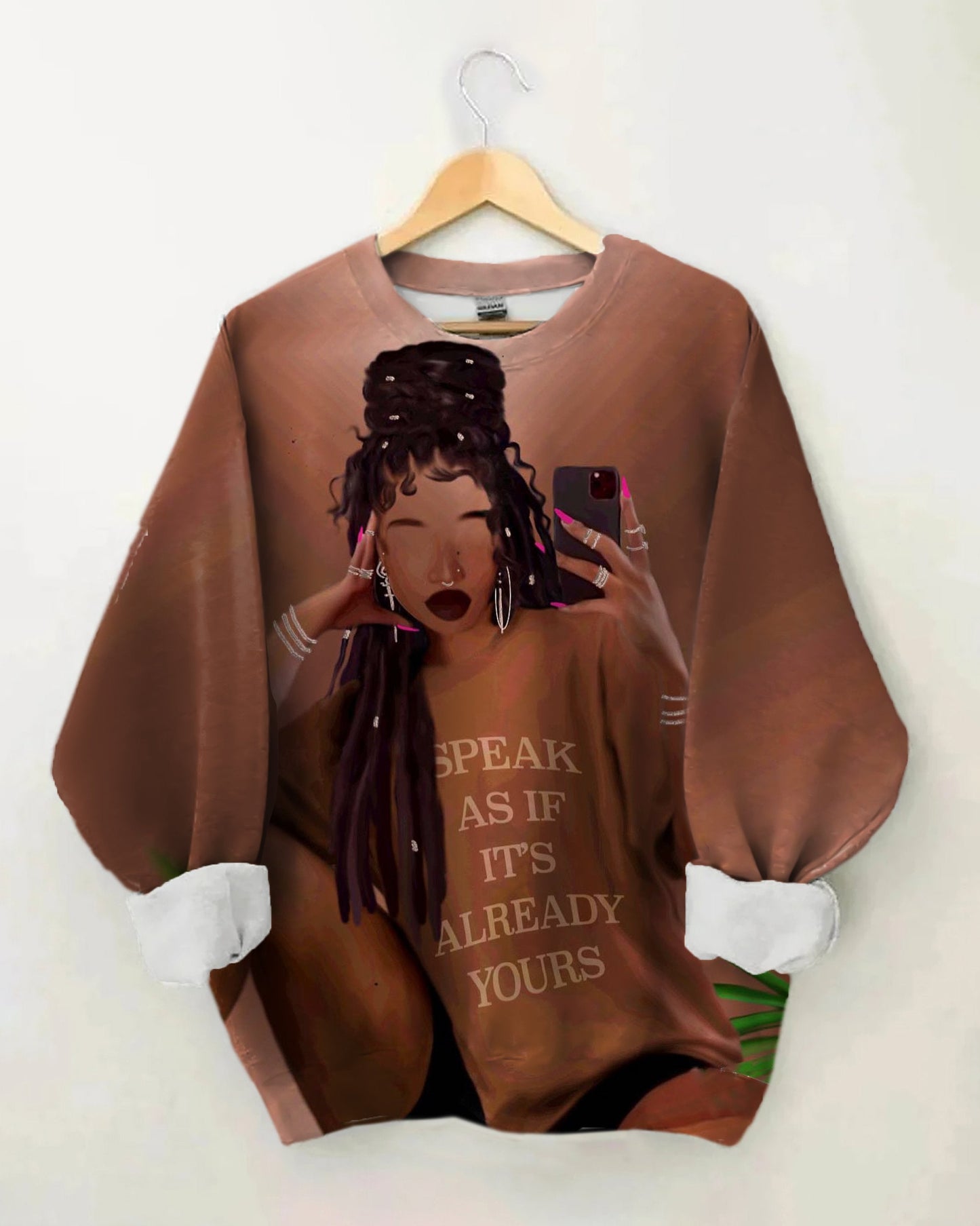 Long Braid Selfie Brown Girl Long Sleeve Sweatshirt