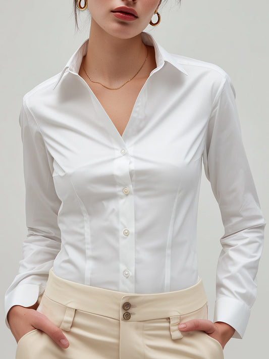 Tailored White Button-Front Shirt