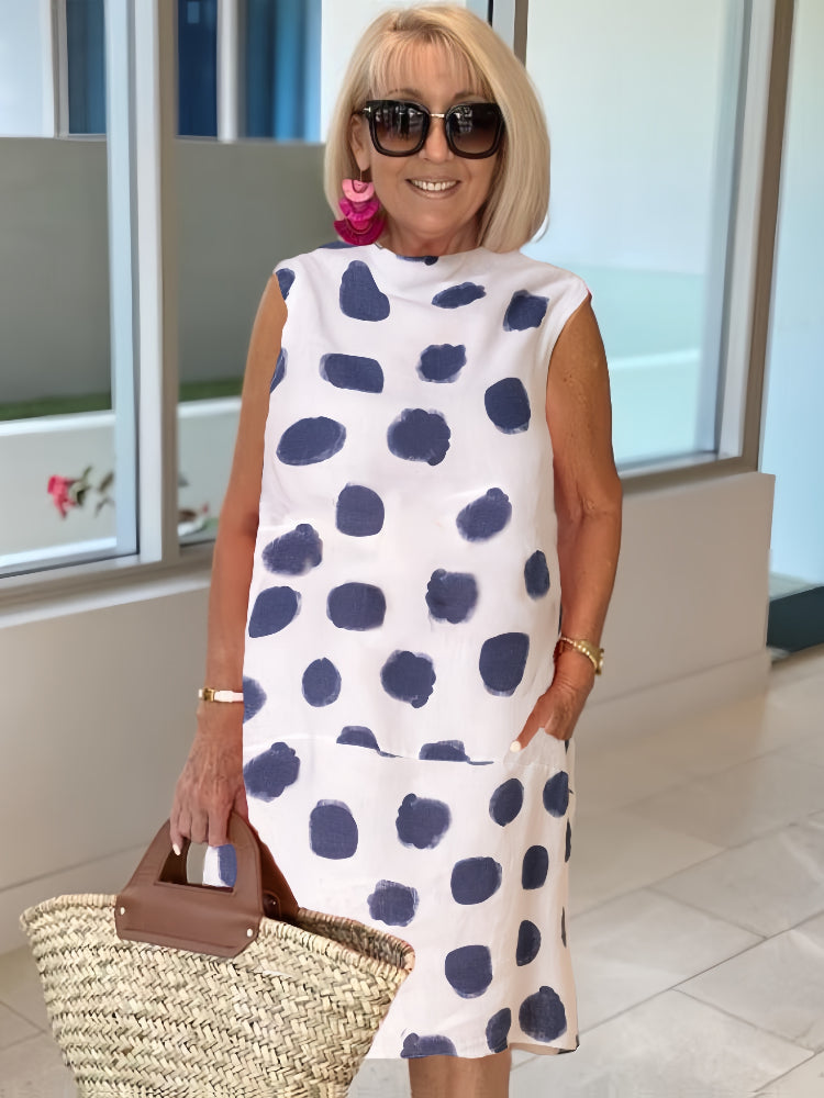 Half Turtleneck Polka Dot Sleeveless Tunic Dress