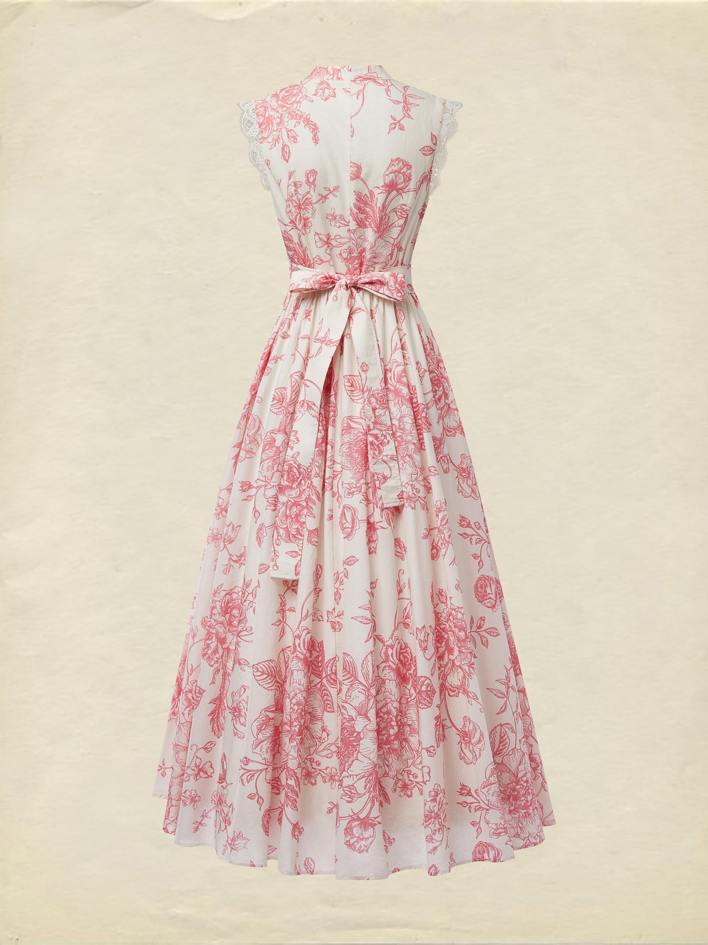 (SIZE:XS-XXL) Maxi Linen Dress , Cap Sleeves, Stand Collar, Floral, Lace, Vintage, Blue