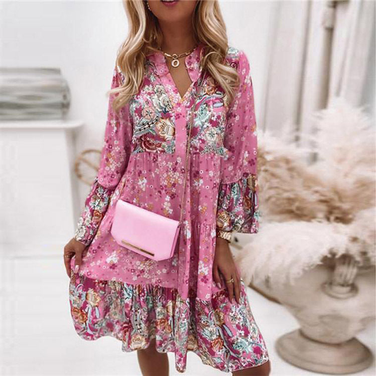 Floral Splicing Skirt Boho Dress