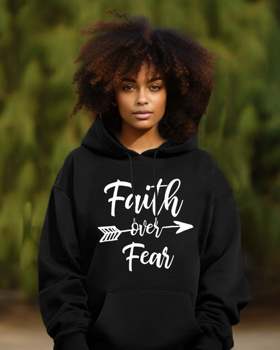 Faith Over Fair Print Long Sleeve Hoodie