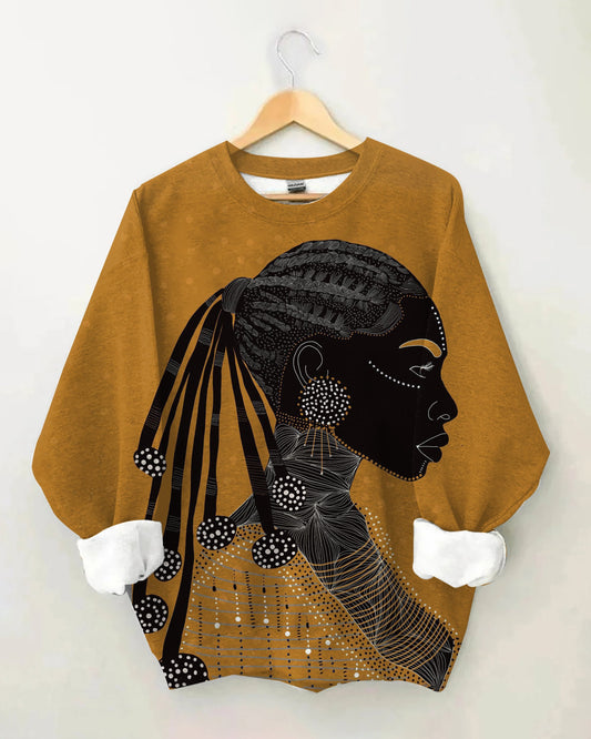 Line Art African Girl Long Sleeve Sweatshirt