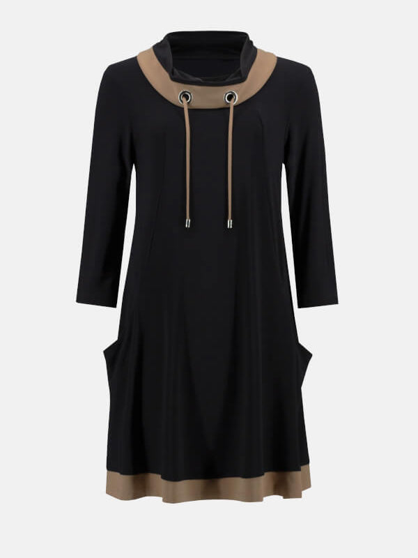 Contrast Trim Side Pockets Mid-length Dress