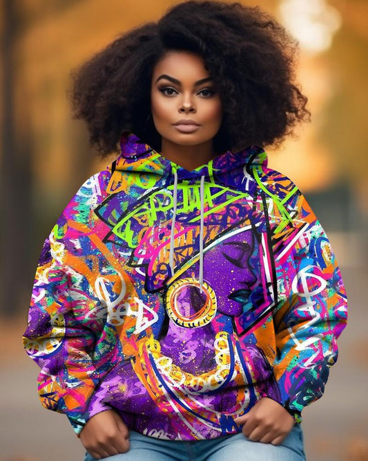 Black Girl Graffiti Casual Printed Pocket Women's Hoodie