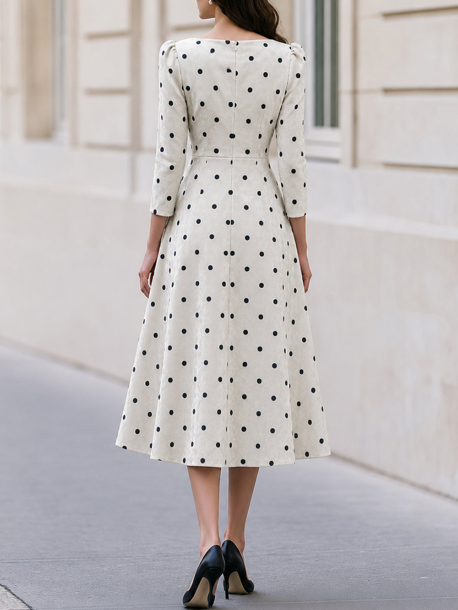 Polka Dot Velvet Fit‑and‑Flare Midi Dress